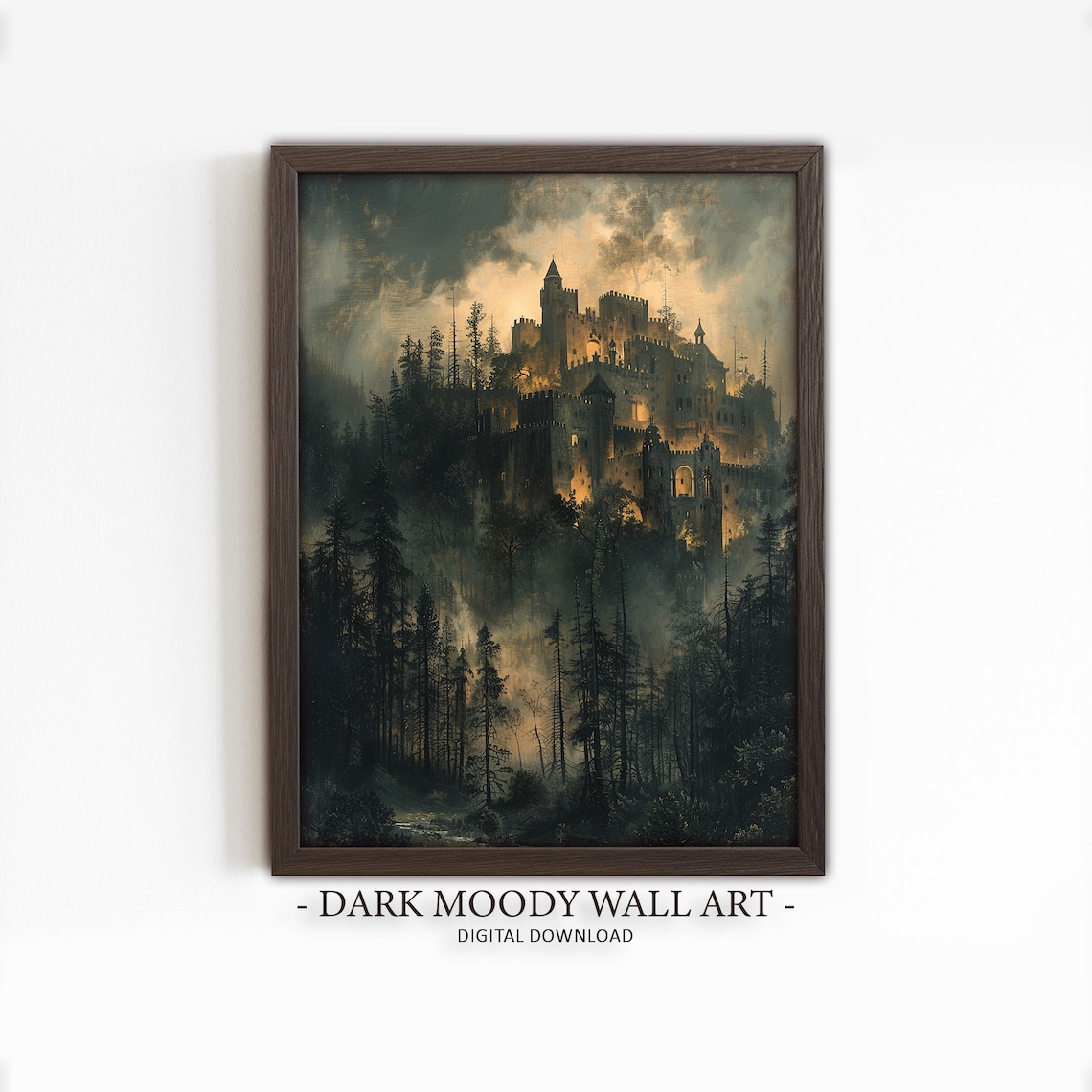 Gothic Castle Painting, Dark Moody Halloween Art Print