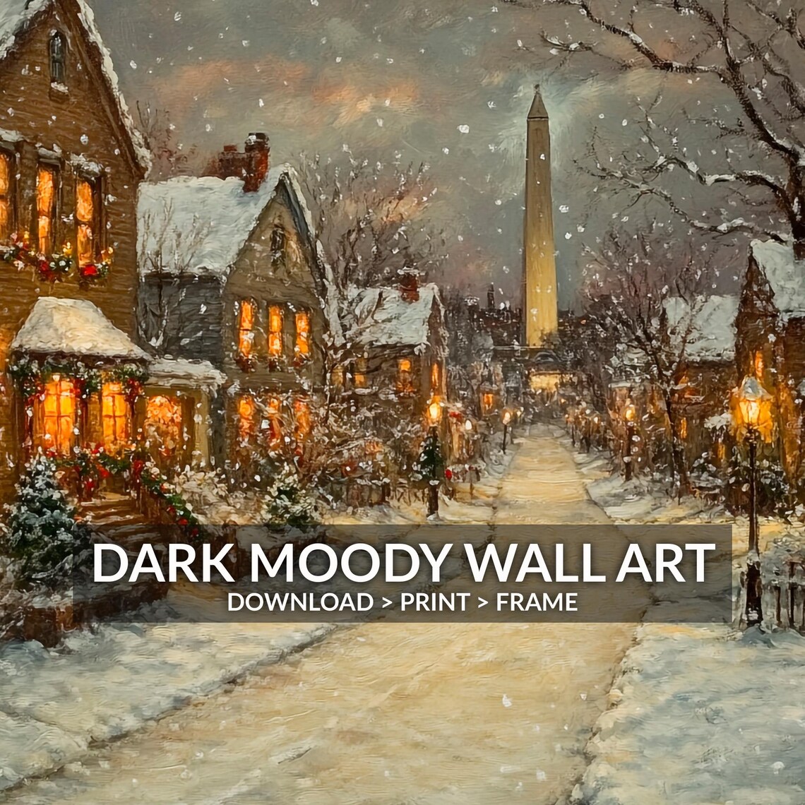 Victorian Snowy Village Street Glowing Windows Dusk Lane Poster - Image 6
