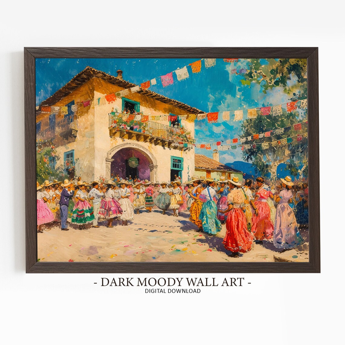 Colorful Mexican Village Fiesta Dance Celebration Impressionist Art Poster