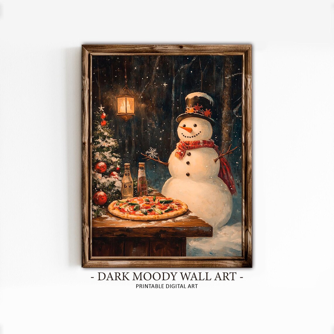 Snowman With Pizza Print, Vintage Christmas Art - Image 2