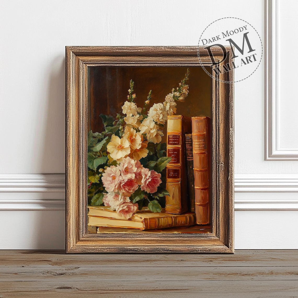 Vintage Roses Still Life With Old Books Romantic Oil Art Poster