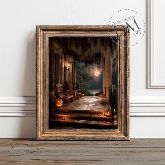 Pumpkin Porch Halloween Wall Art Jack Olantern Gothic Print