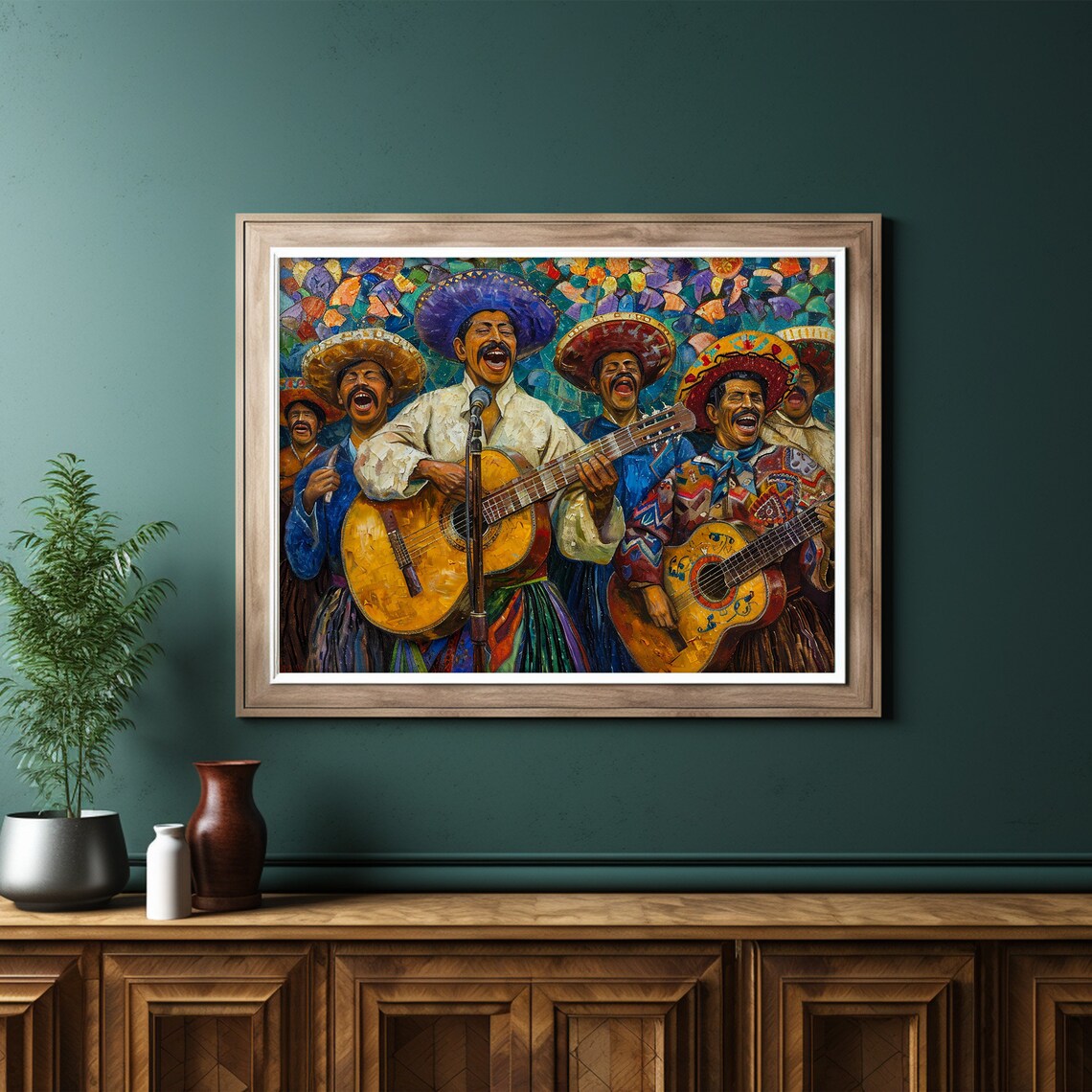 Colorful Mariachi Band Sombreros Guitars Mexican Folk Music Poster - Image 6
