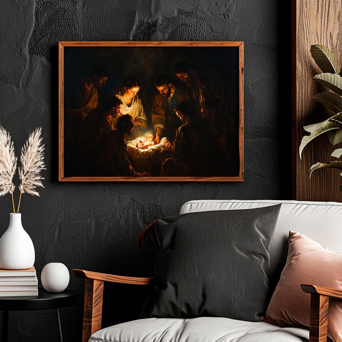 Baroque Nativity Shepherds Adoring Christ Child Dark Painting Poster - Image 2