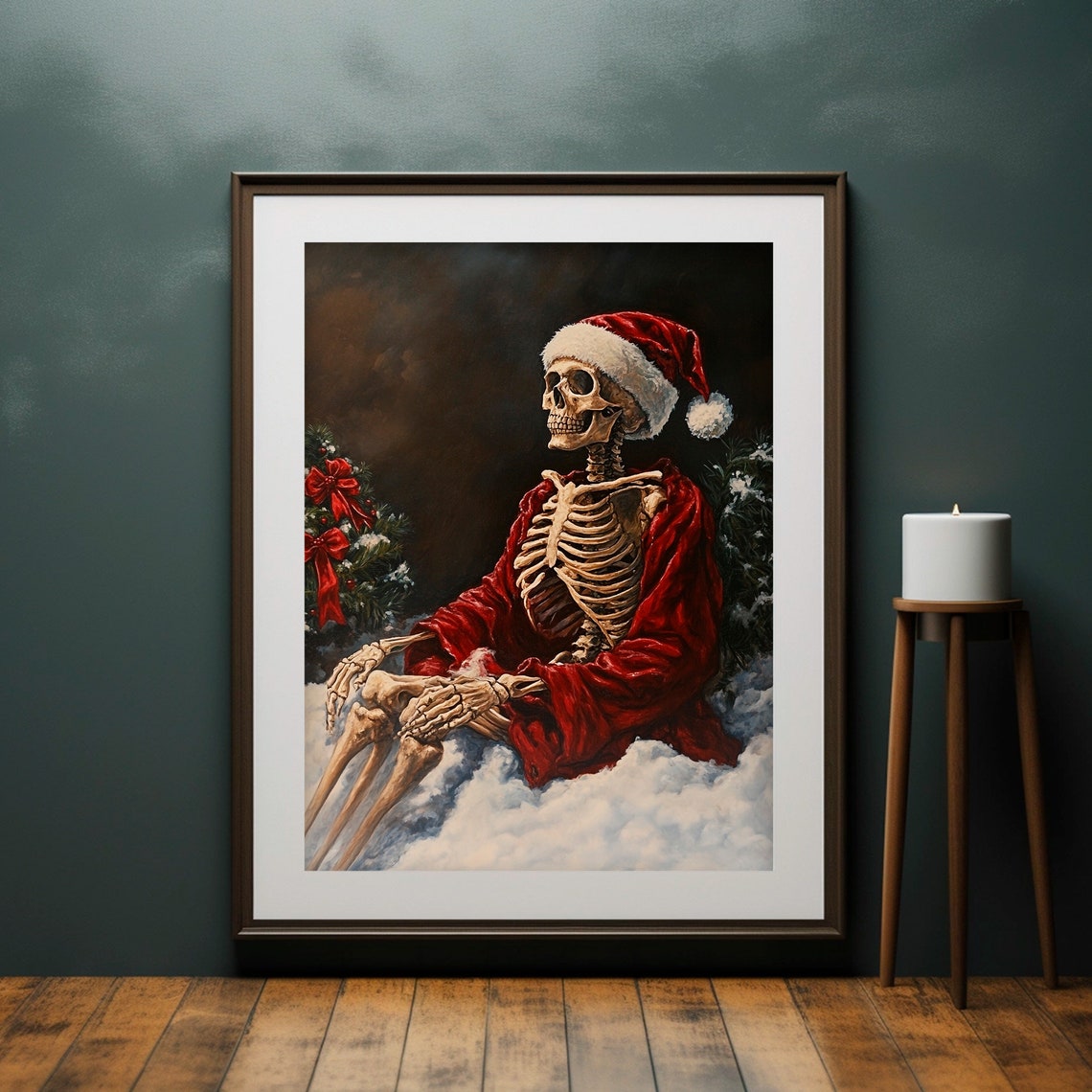 Skeleton Santa In Snow Gothic Christmas Dark Painting Poster - Image 5