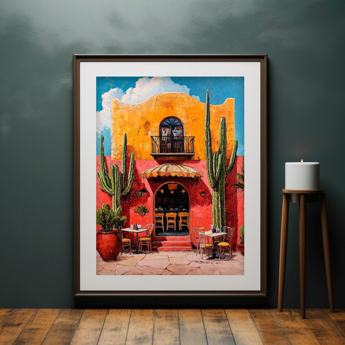 Mexican Hacienda Orange Facade Saguaro Cactus Desert Courtyard Poster - Image 4