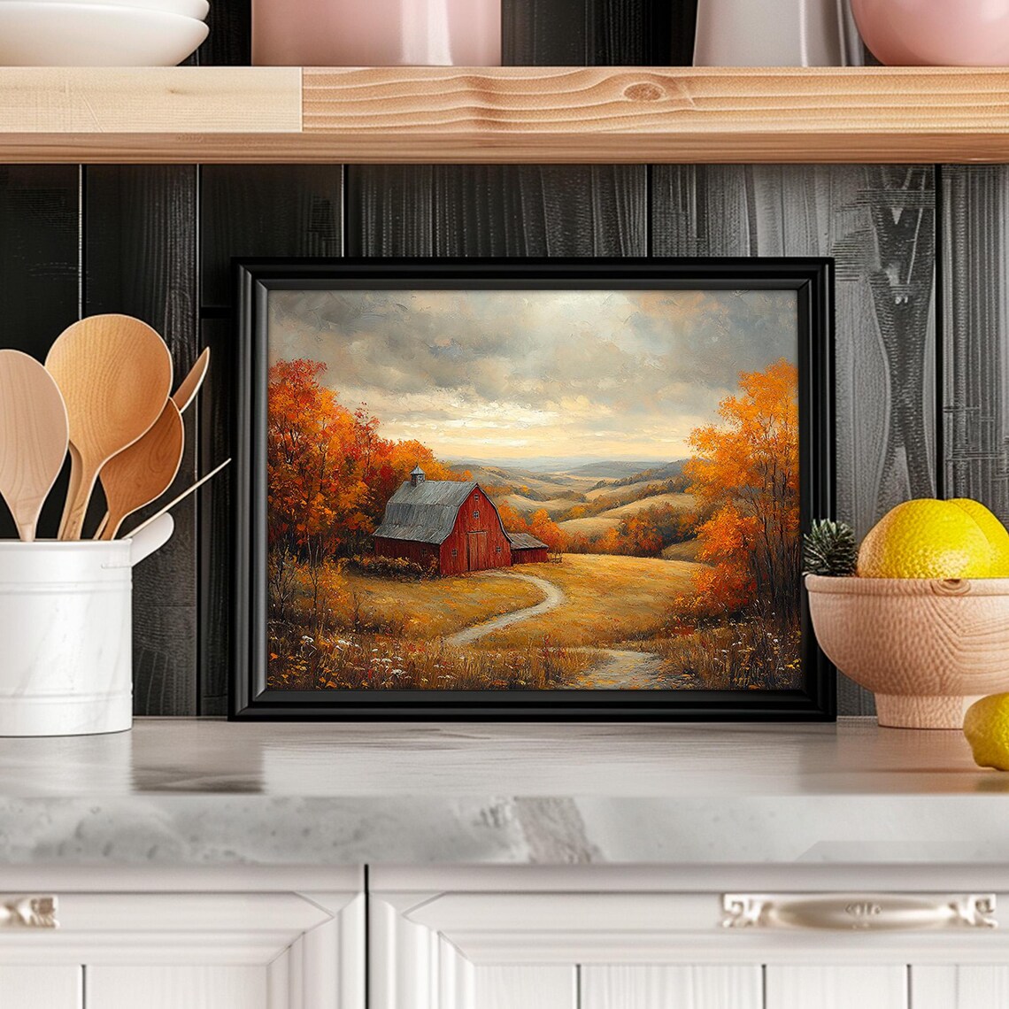 Red Barn Fall Farm Landscape, Rustic Wall Art Print - Image 4