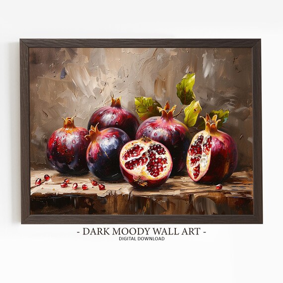 Pomegranate Art Print, Dark Moody Still Life