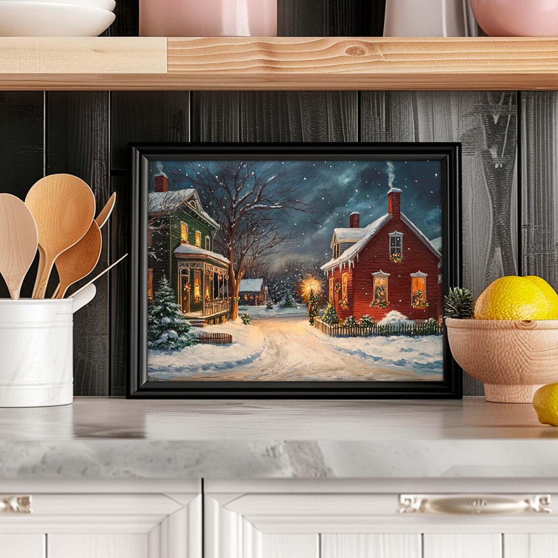Christmas Town Vintage Christmas Village Art Print - Image 6
