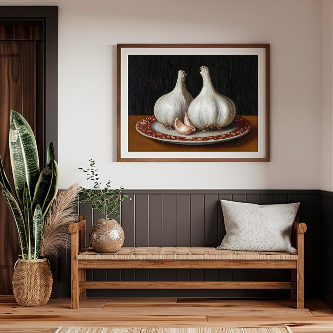 Country Kitchen Rustic Decor Garlic Still Life Print - Image 4