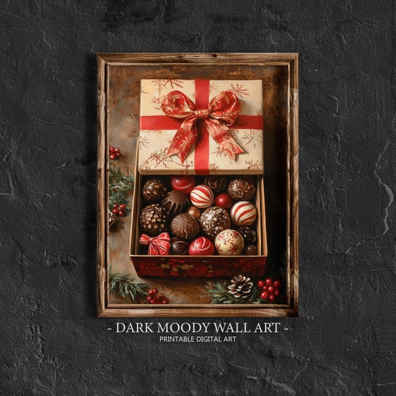 Christmas Kitchen Decor Christmas Candy Wall Art Vintage Christmas Prints Moody Christmas Painting Dark Academia Decor