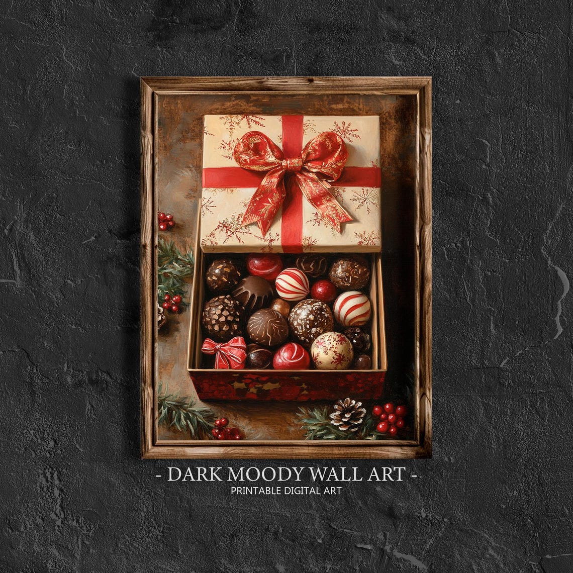 Christmas Chocolate Truffle Gift Box Pine Berries Still Life Poster