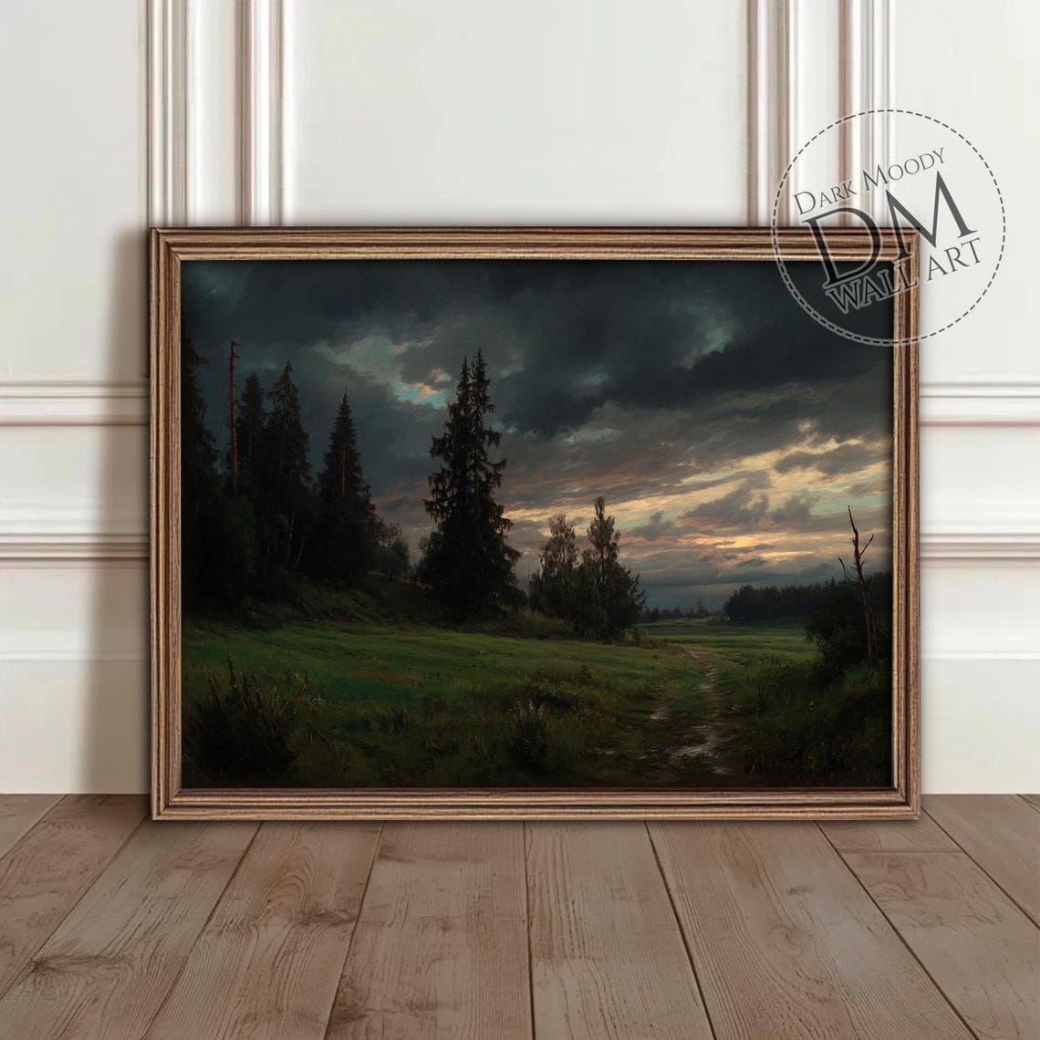 Dark Stormy Forest Meadow Brooding Clouds Dramatic Nature Poster