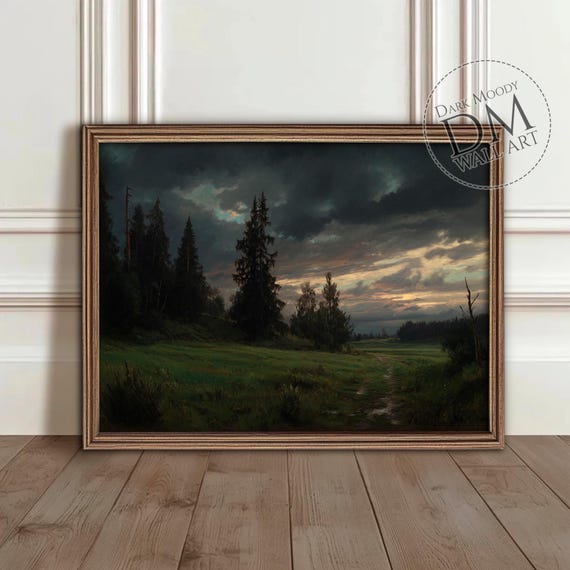Dark Forest Landscape Wall Art Moody Stormy Sky Countryside