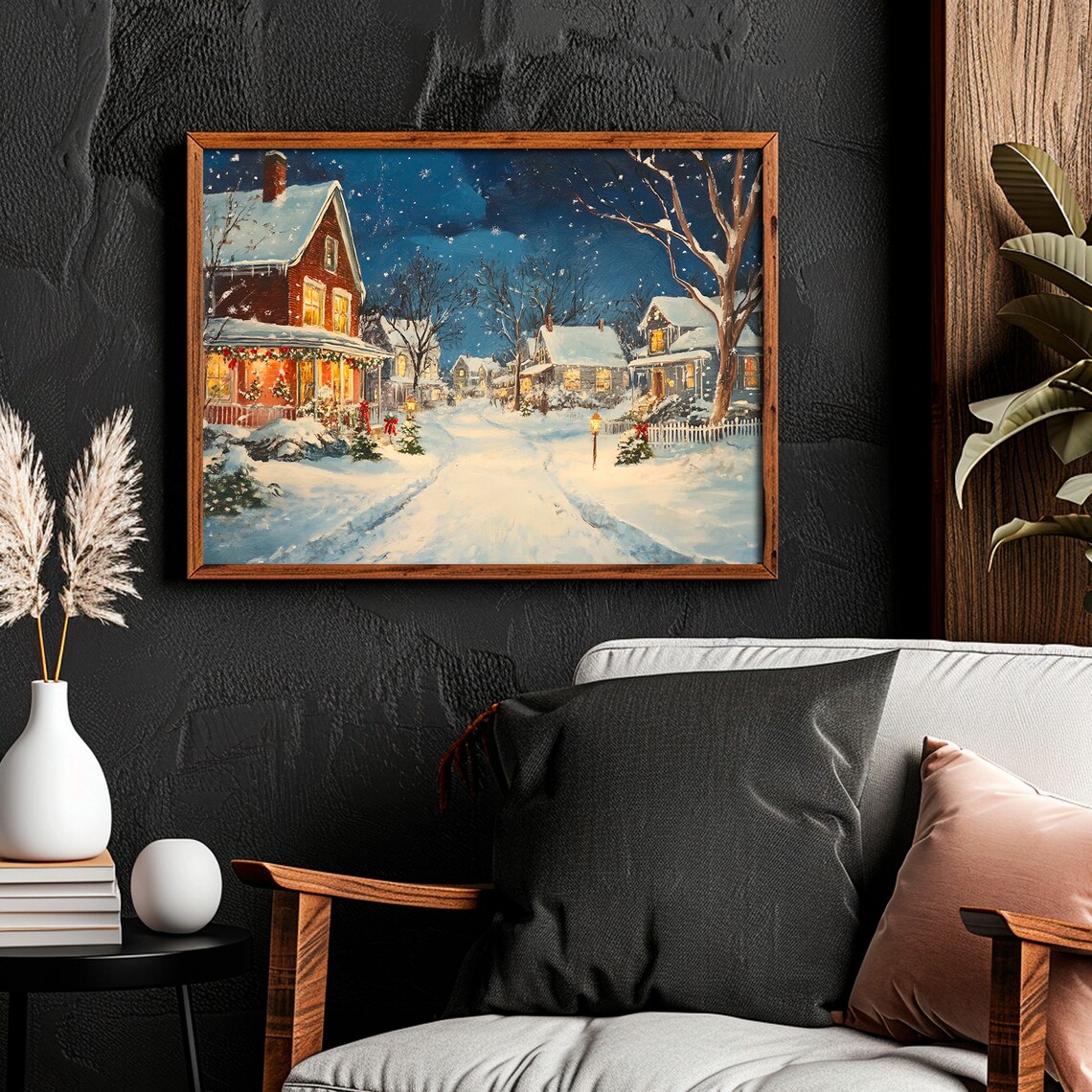 Victorian Snowy Christmas Street Scene Festive Winter Village Poster - Image 5
