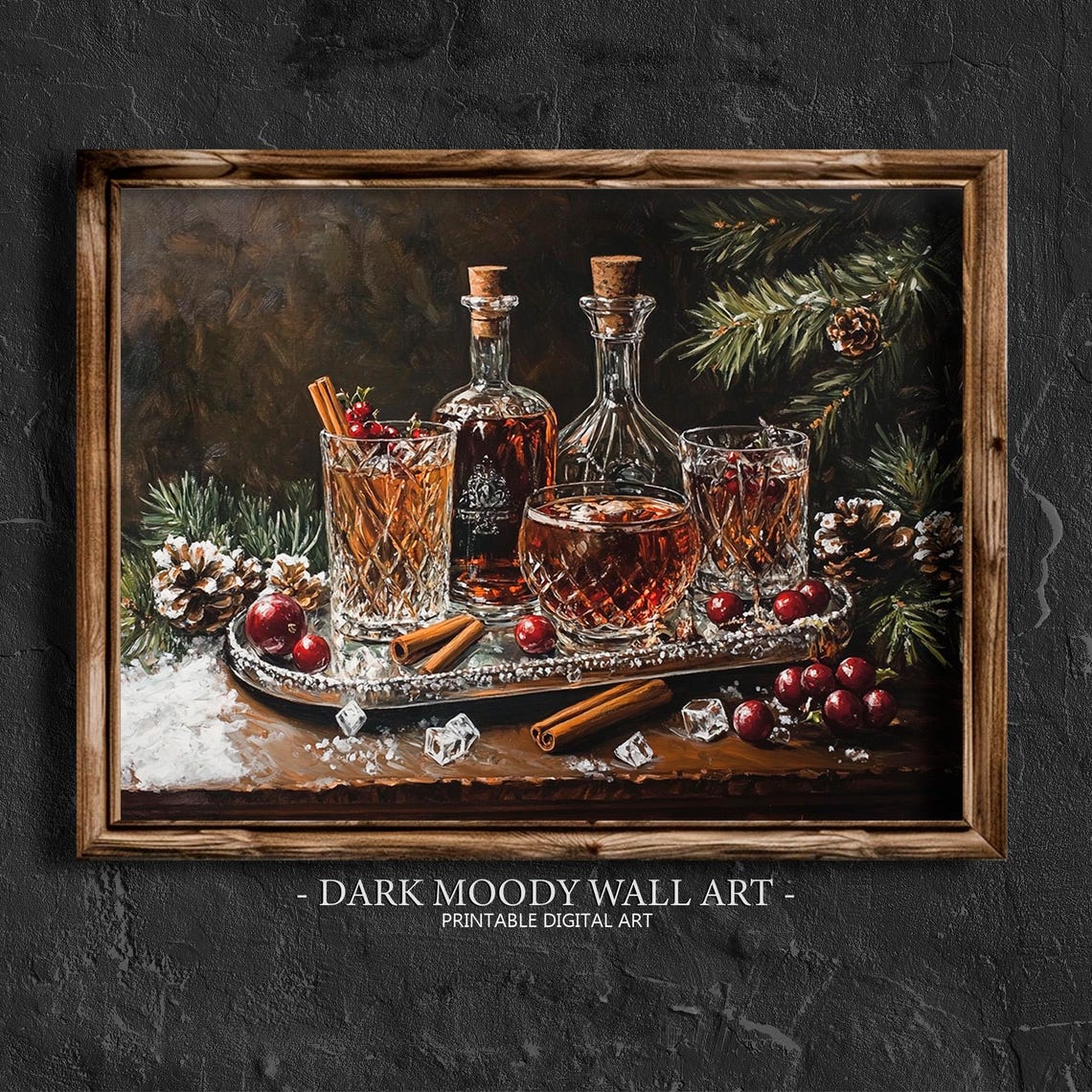 Whiskey Decanters Tray Cranberries Cinnamon Pine Moody Poster