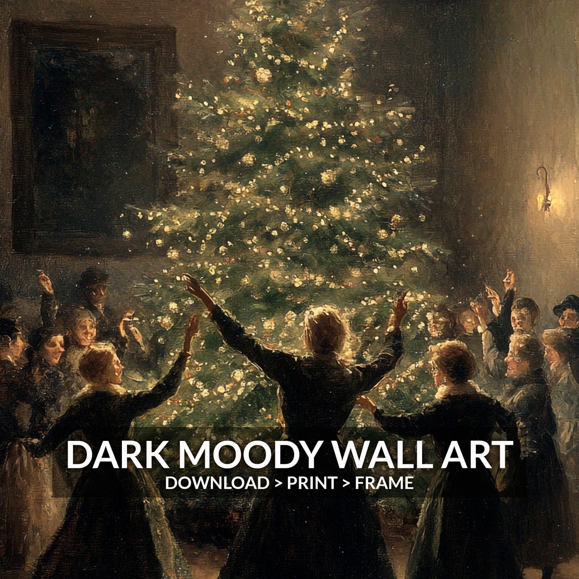 Vintage Family Dancing Around Christmas Tree Old Fashioned Art Poster - Image 6