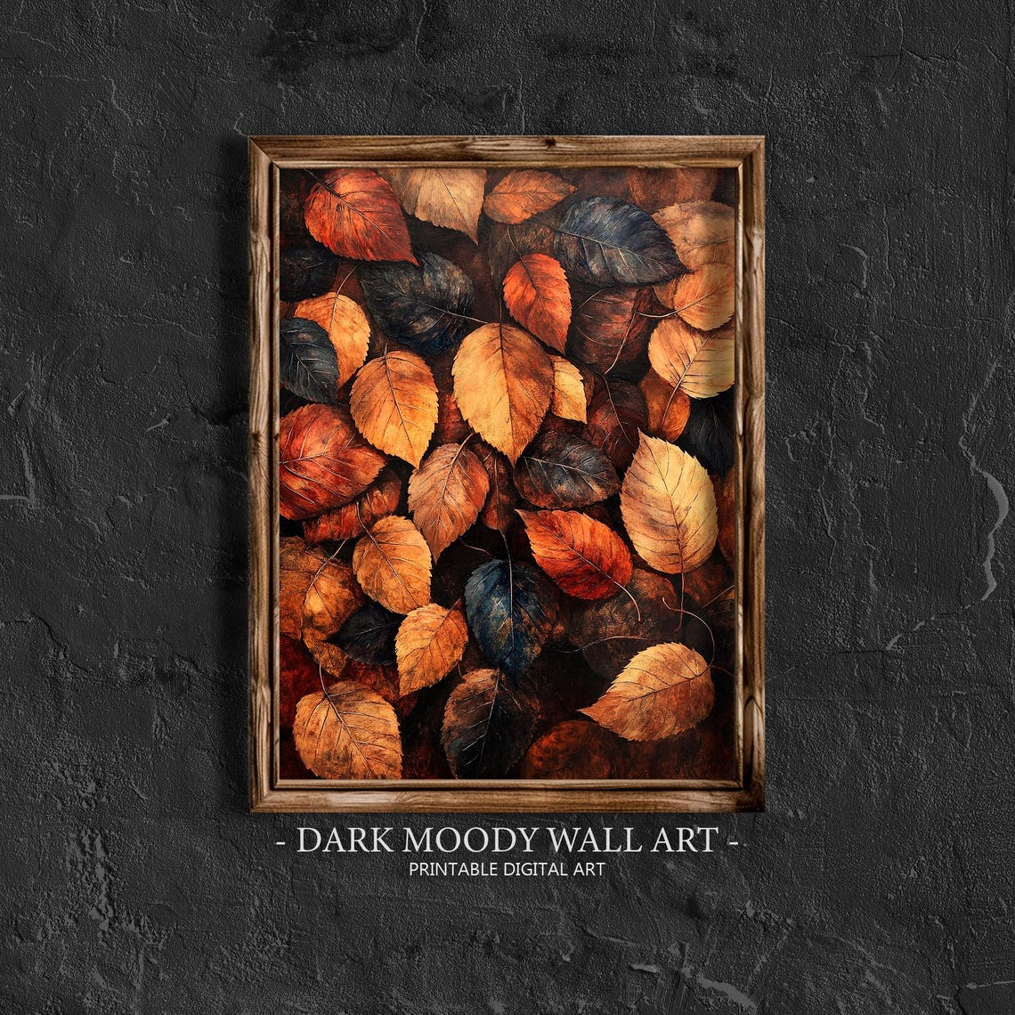 Autumn Leaves Close Up Moody Fall Foliage Art Painting Wall Art