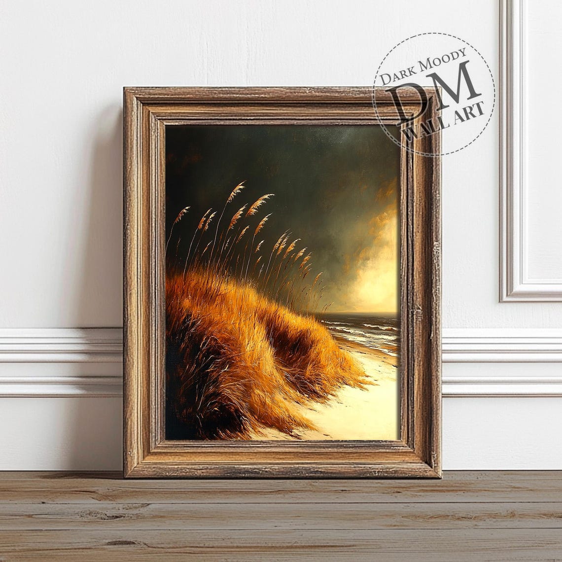 Golden Dune Grass Stormy Beach Moody Dark Nature Landscape Wall Art