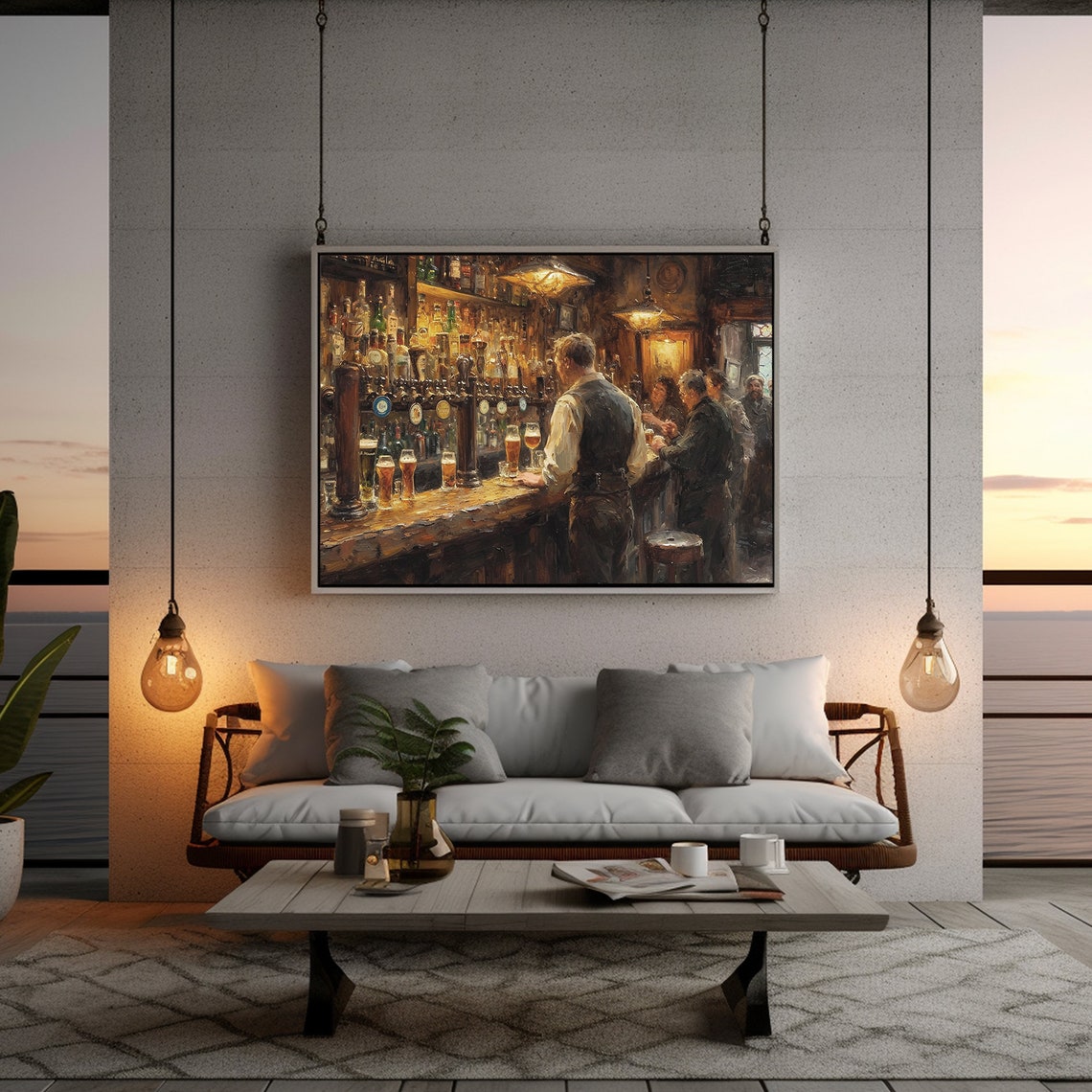 Irish Pub Interior Bartender Vintage Bar Scene Oil Painting Poster - Image 2