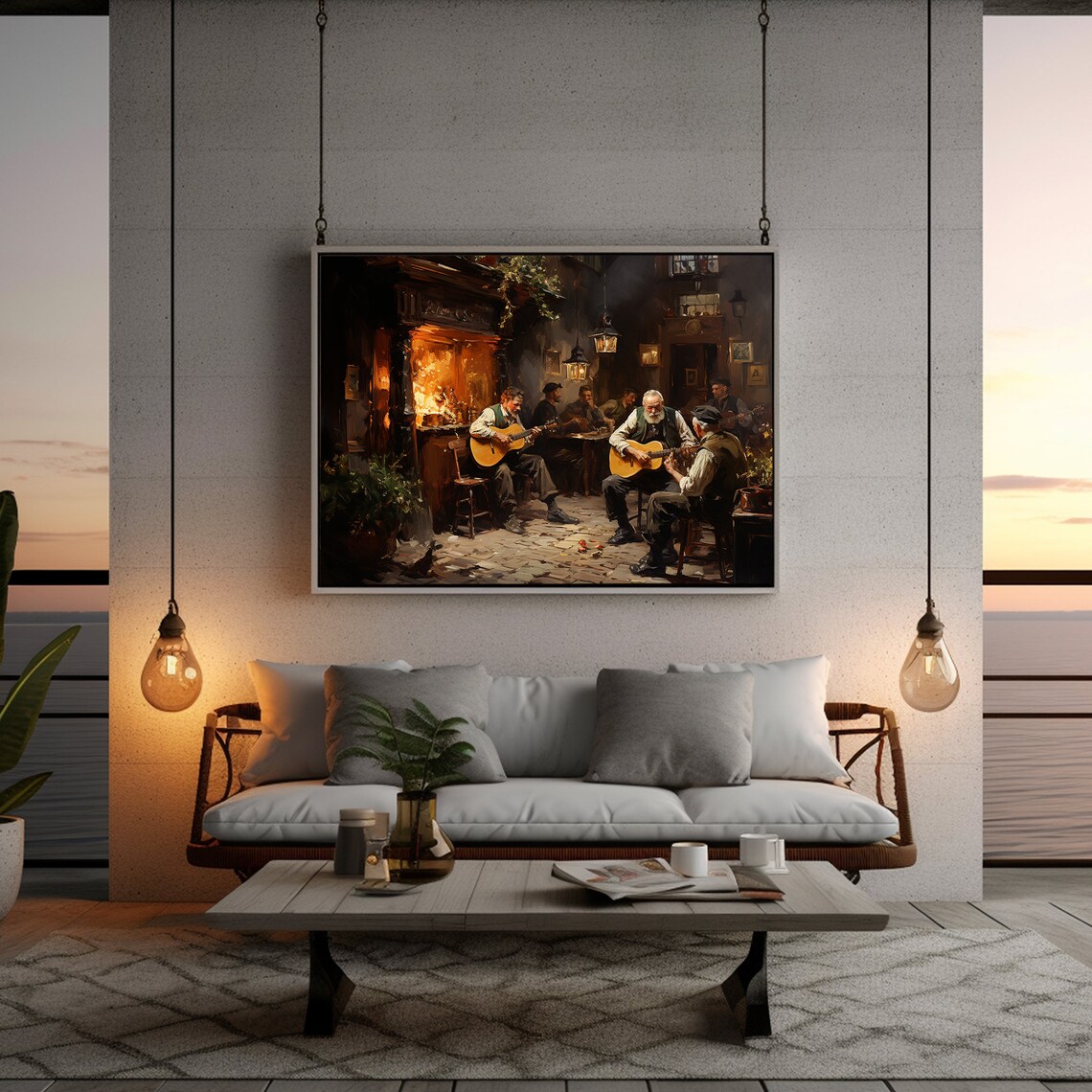 Moody Irish Pub With People Oil Painting Print - Image 5