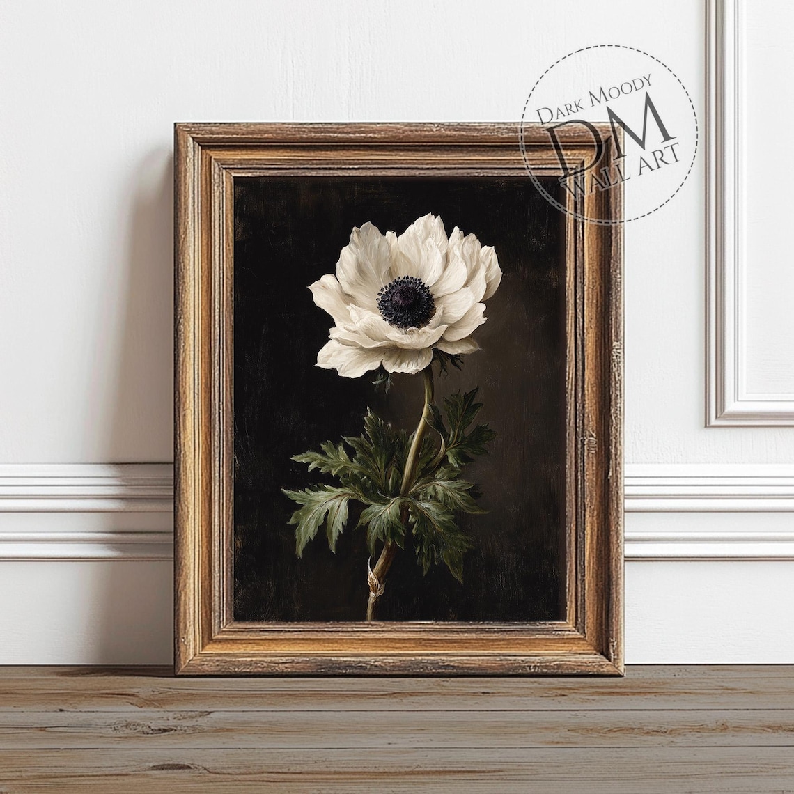 White Anemone Moody Gothic Floral Art Print