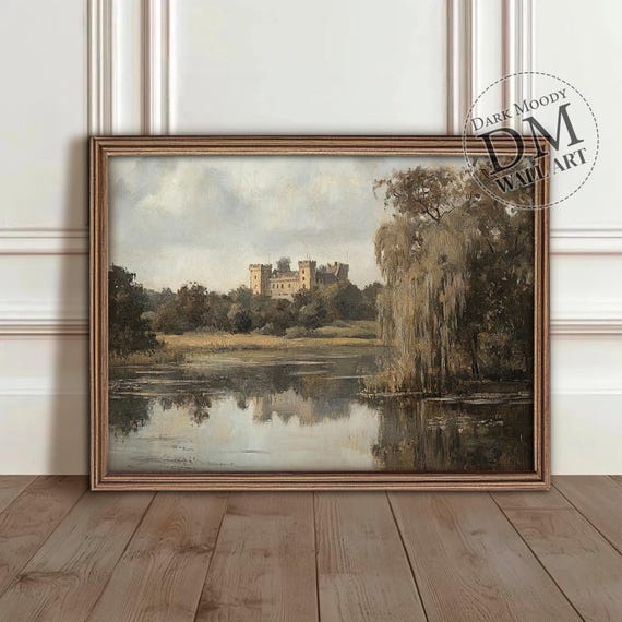 English Castle Gothic Medieval Landscape, Art Print