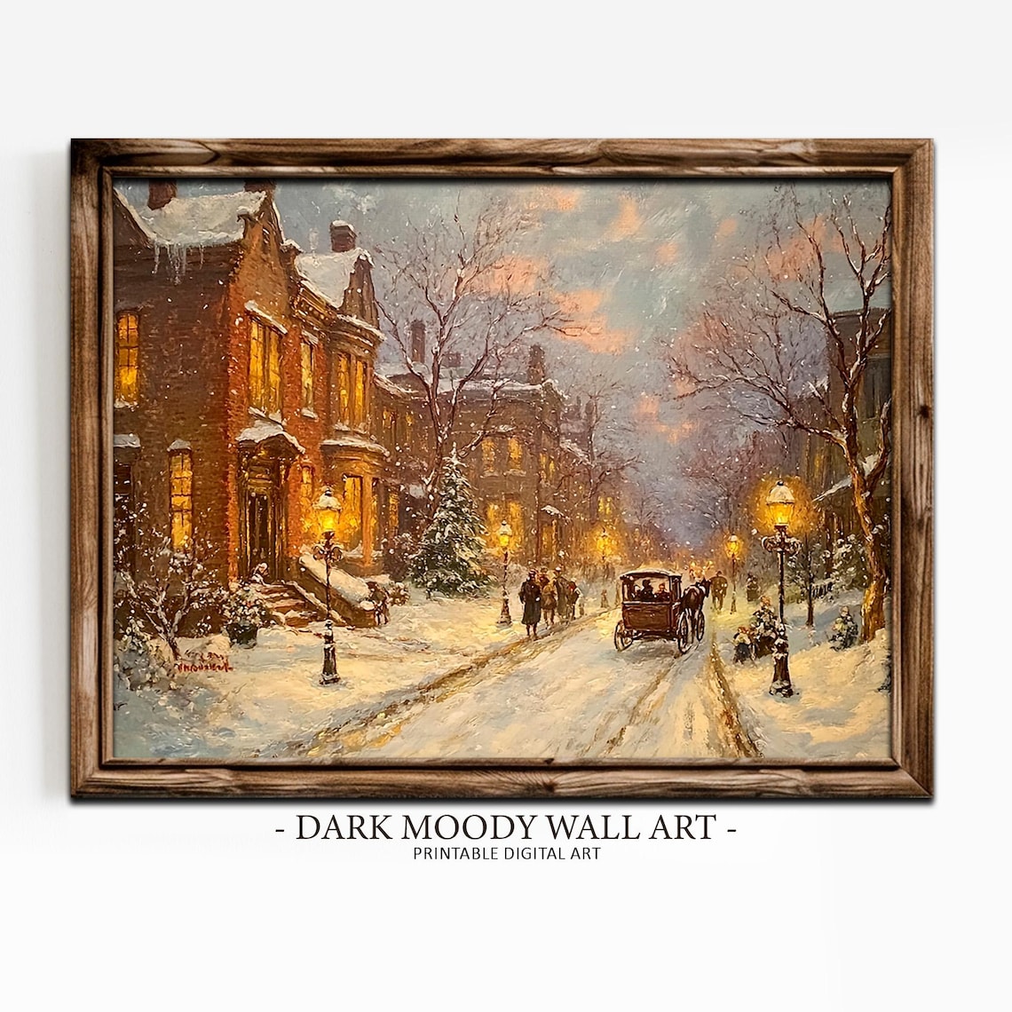 Victorian Chicago Snowy Street Vintage Winter City Scene Wall Art