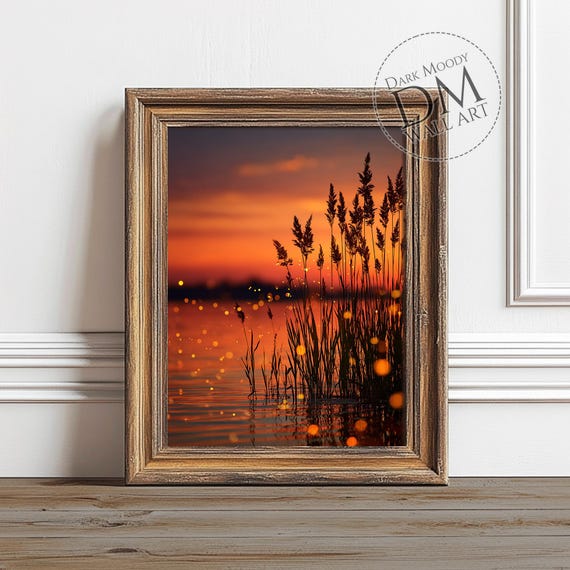 Sunset Lake Moody Firefly Reeds Art Print