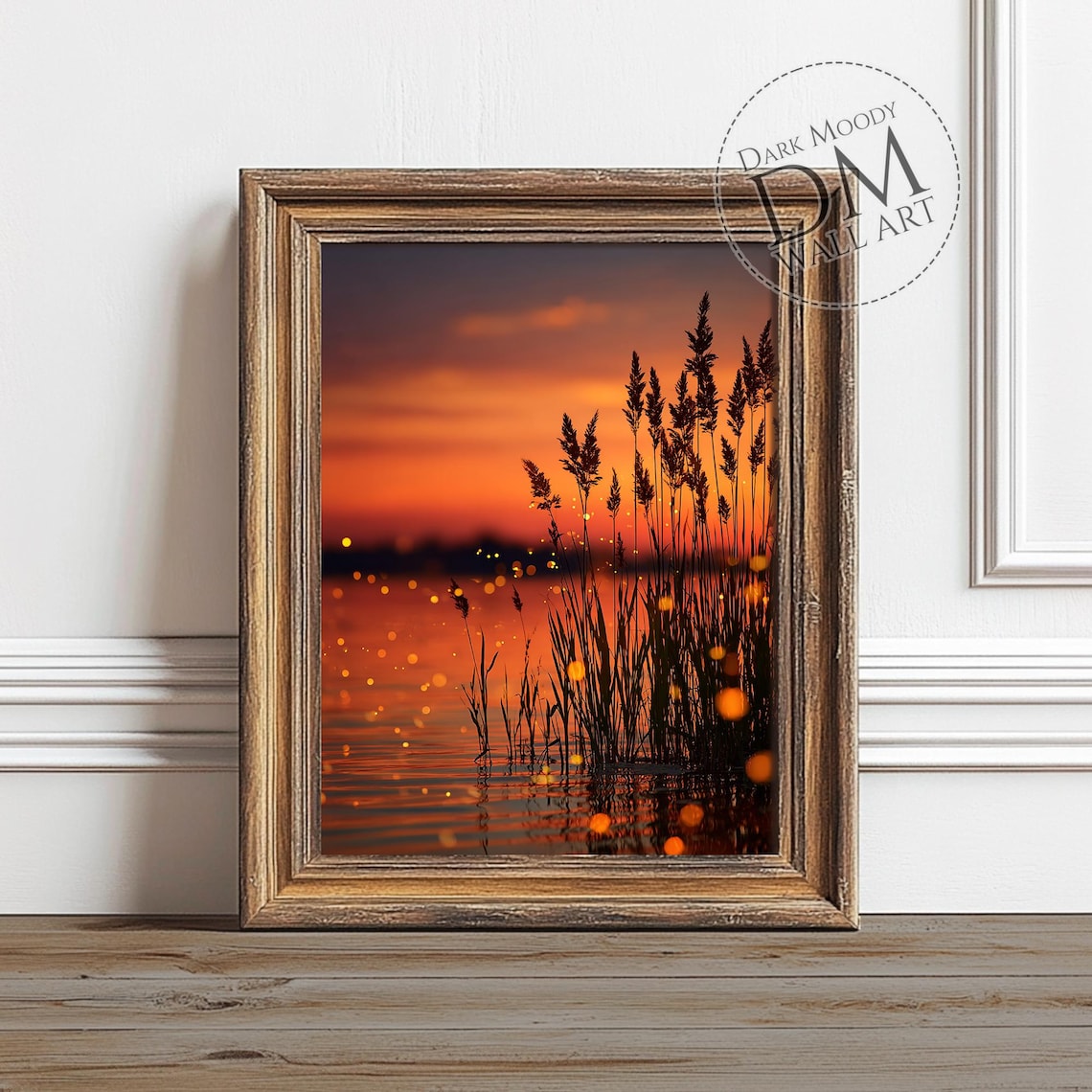 Sunset Lake Moody Firefly Reeds Art Print
