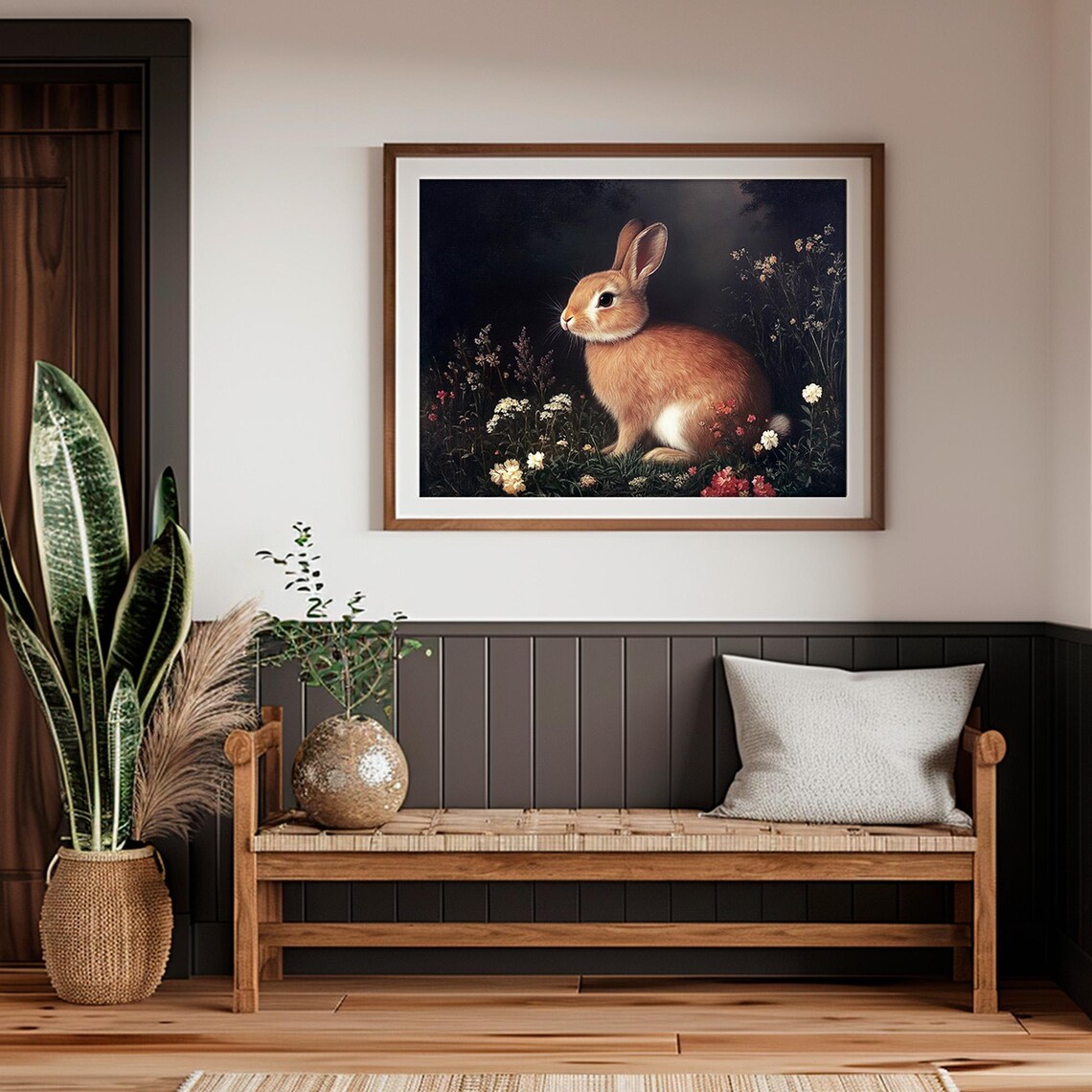 Antique Bunny Rabbit Print, Vintage Wildflower Decor - Image 2