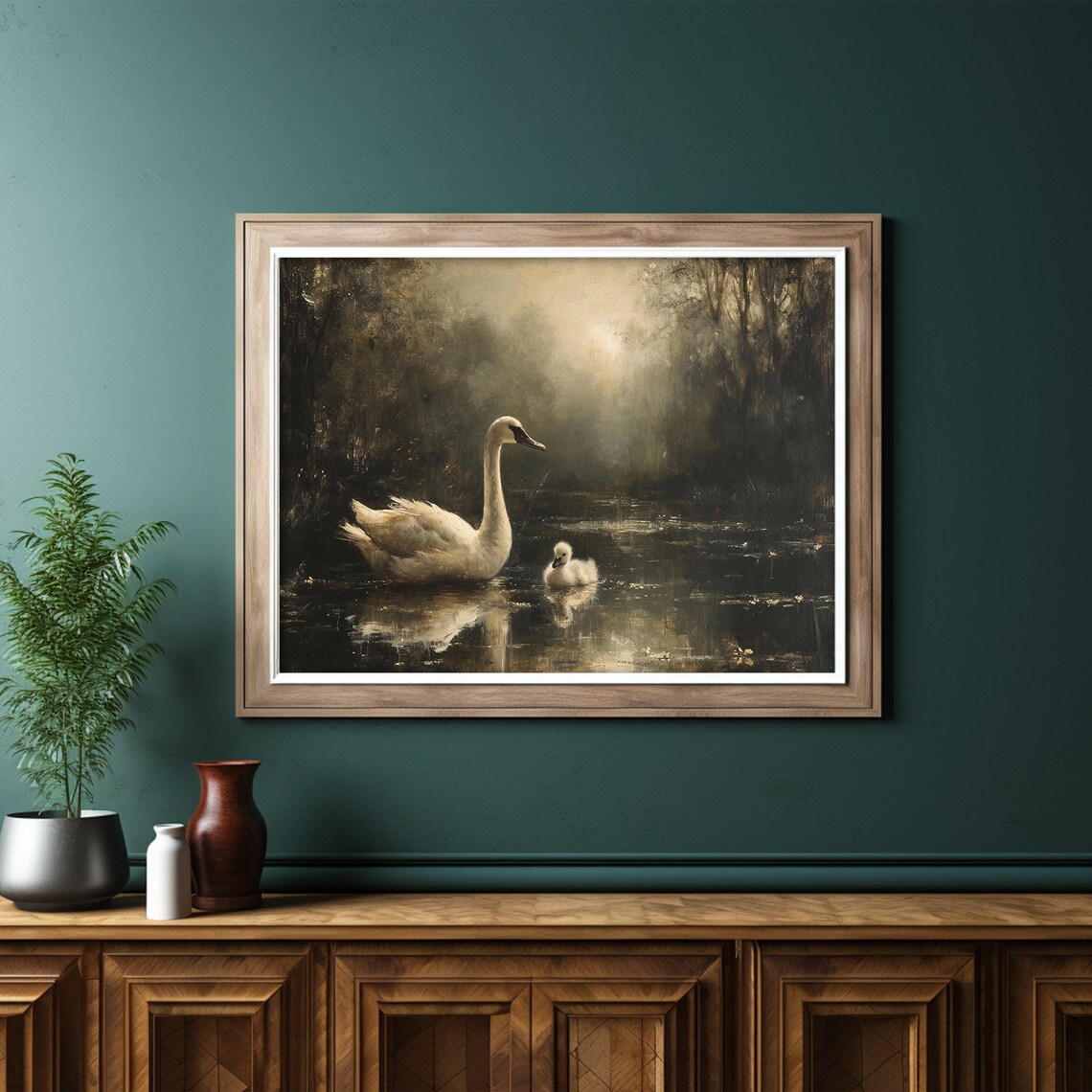 White Swan Painting, Moody Rustic Cottagecore Art - Image 6