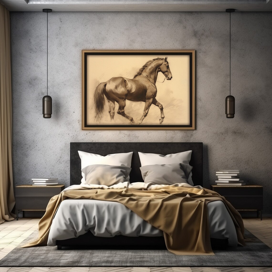 Antique Horse Sketch Sepia Drawing Vintage Equestrian Poster - Image 2