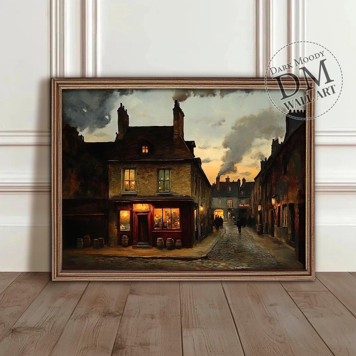 Victorian Street Pub Moody Old English Tavern Night Scene Poster