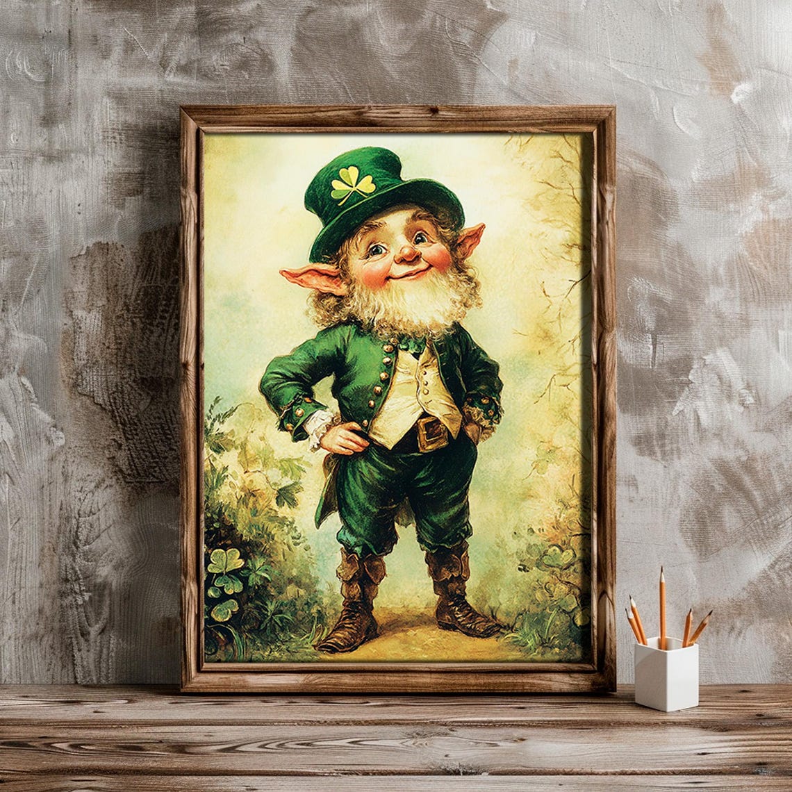 Leprechaun Print Vintage St Patricks Day Decor Rustic Irish Wall Art Irish Trickster Painting - Image 5