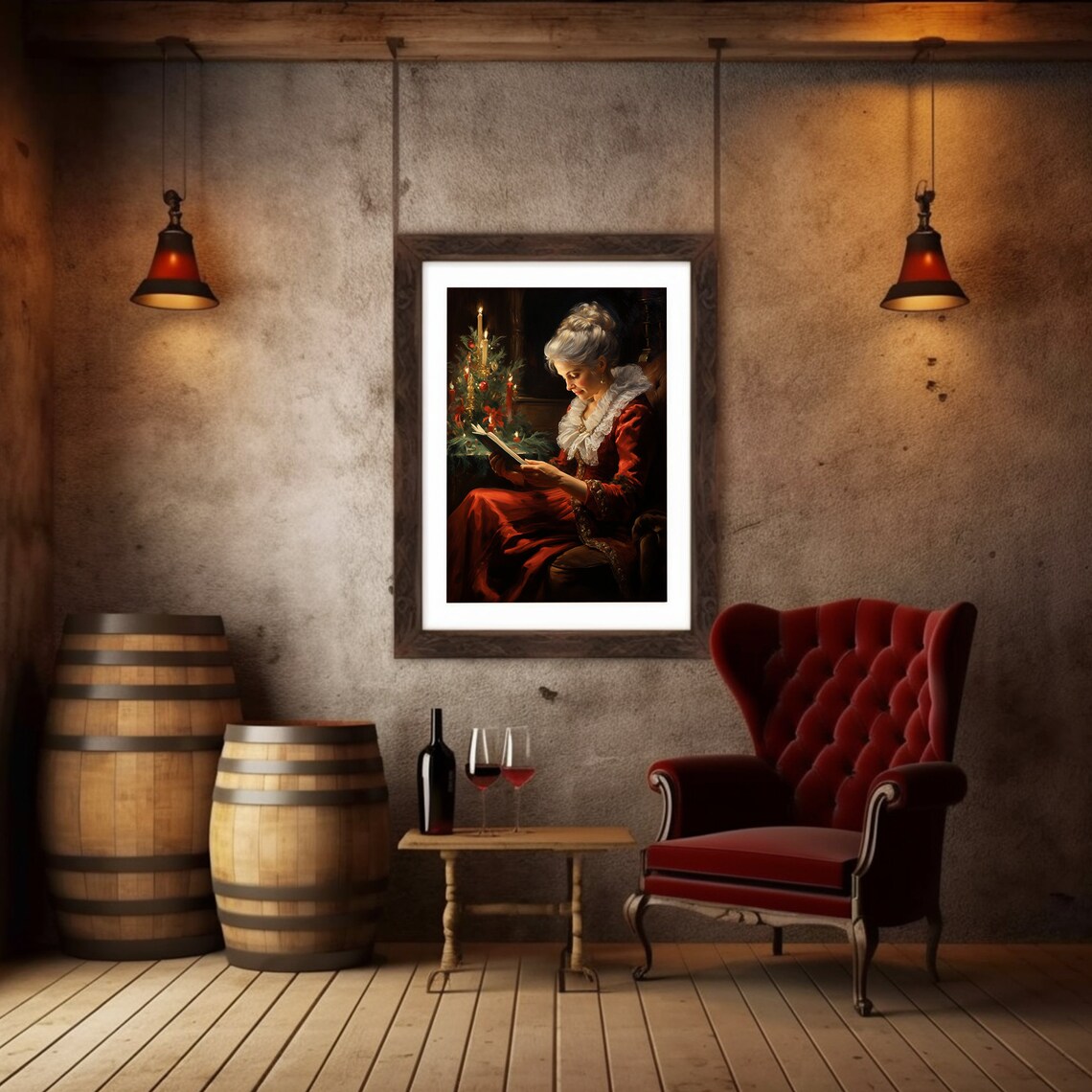 Mrs Claus Reading Book, Vintage Christmas Art Print - Image 2