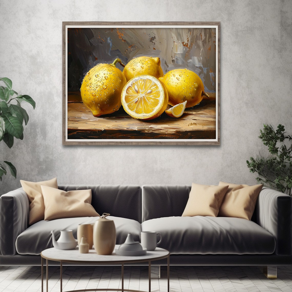 Lemon Painting Dark Moody Art Kitchen Fruit Still Life Print Wall Art - Image 4