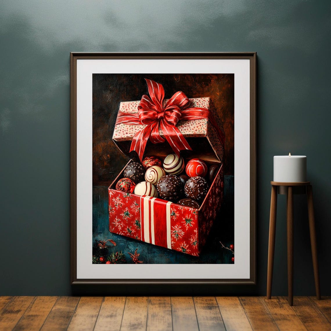 Christmas Chocolate Truffles Gift Box Red Bow Painting Poster - Image 2