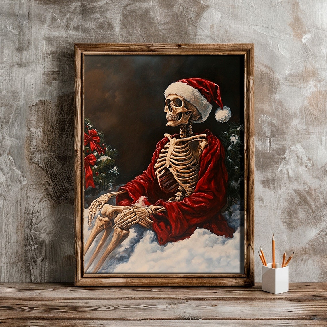 Skeleton Santa In Snow Gothic Christmas Dark Painting Poster - Image 3