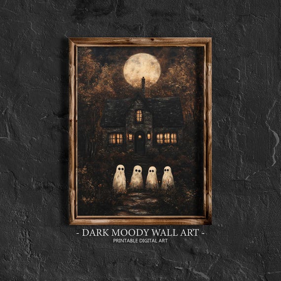 Dark Cottage With Ghosts Halloween Art Print