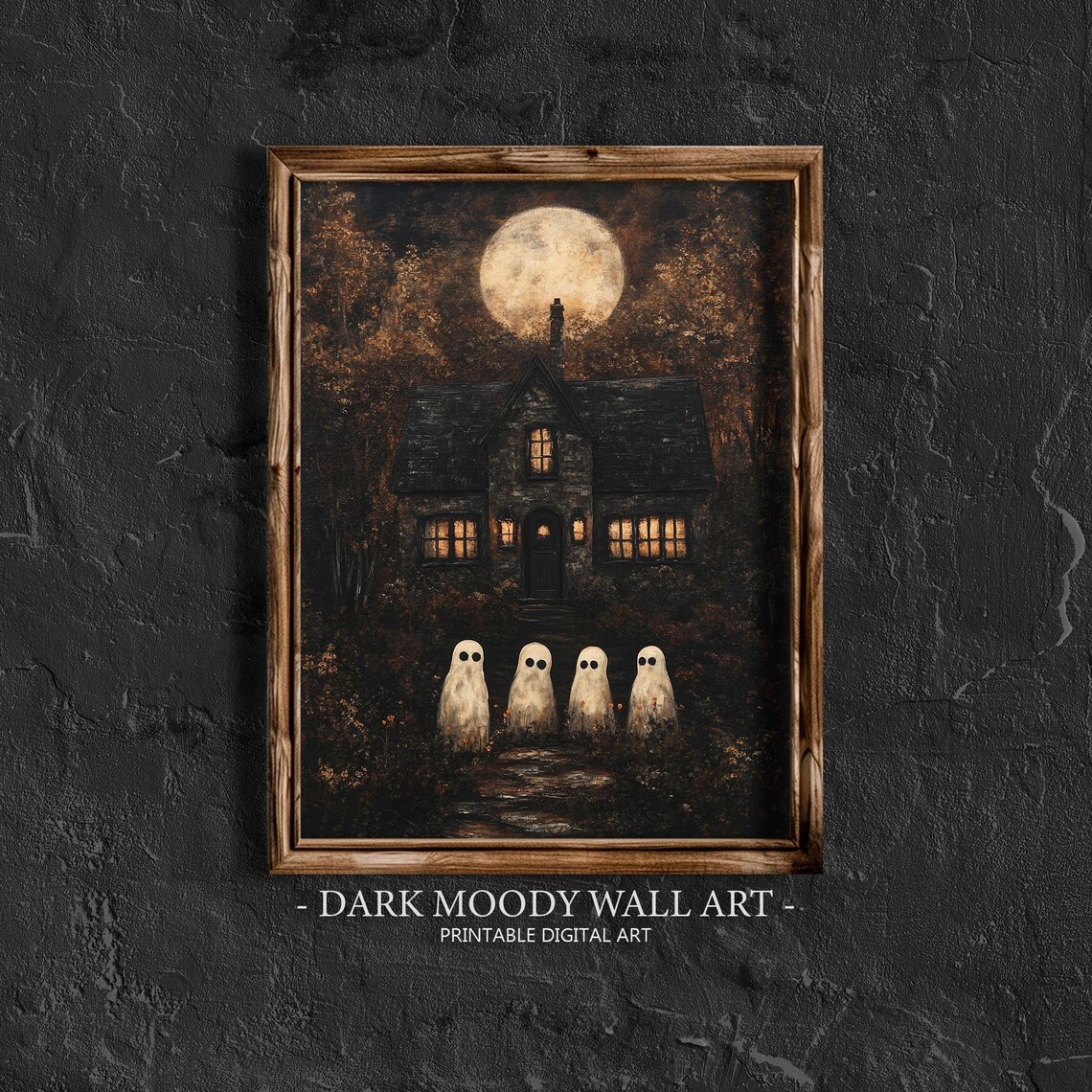 Dark Cottage With Ghosts Halloween Art Print