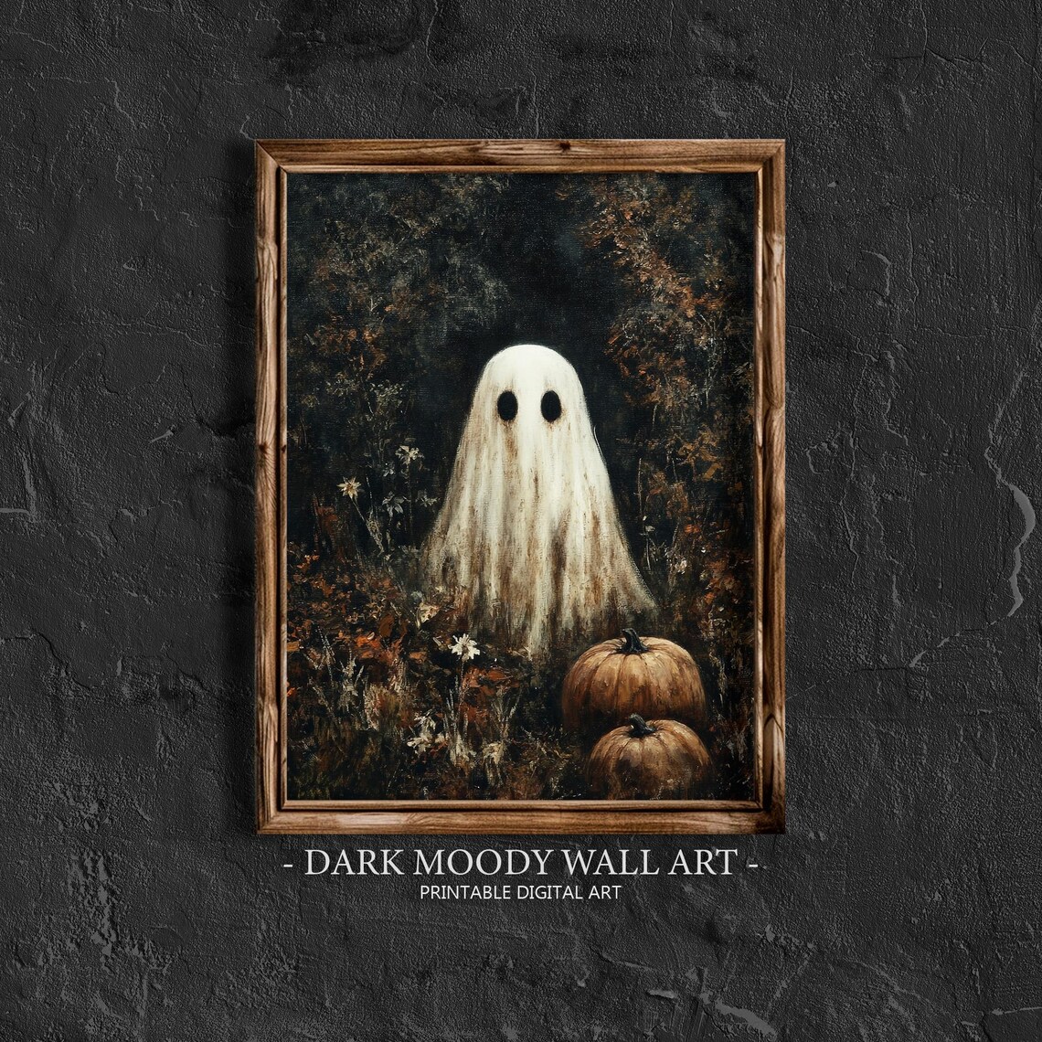 Moody Ghost With Pumpkin Halloween Art Print
