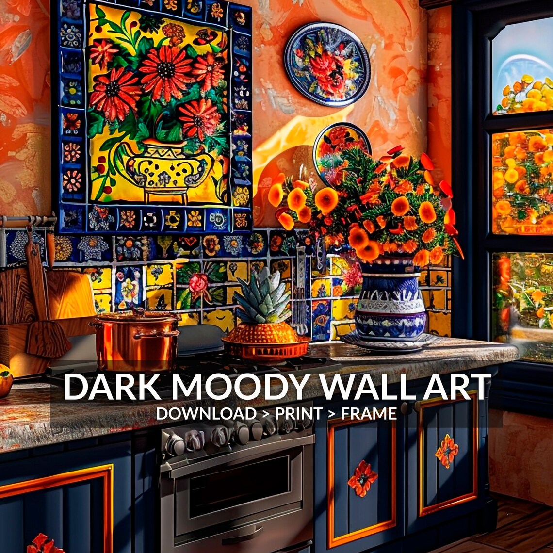 Talavera Tile Kitchen Copper Pots Pumpkins Warm Sunlight Art Print - Image 6