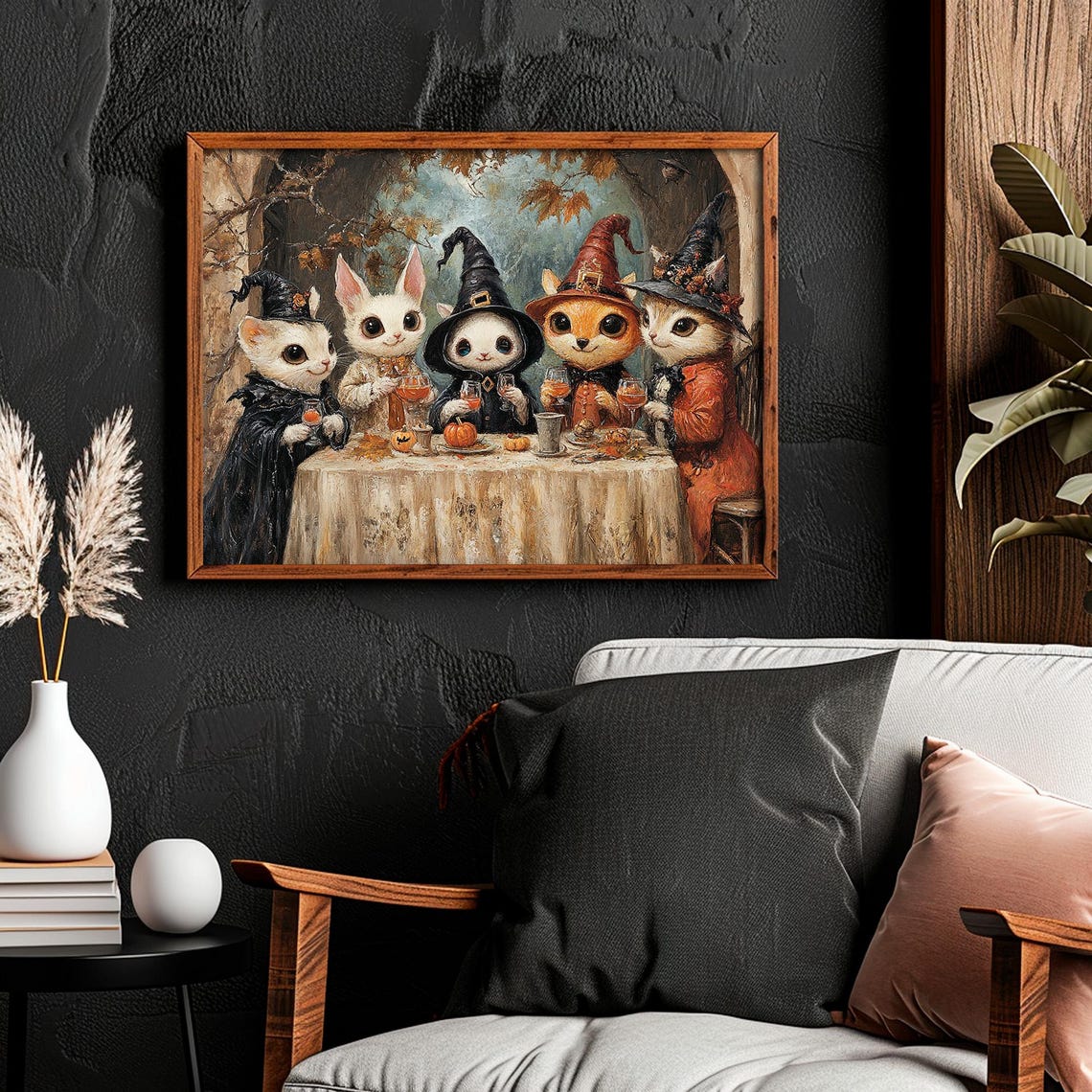 Cute Kittens Witch Hats Halloween Tea Party Vintage Style Art Poster - Image 4