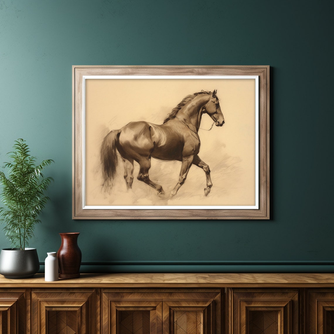 Antique Horse Sketch Painting Moody Drawing Dark Academia Print - Image 6