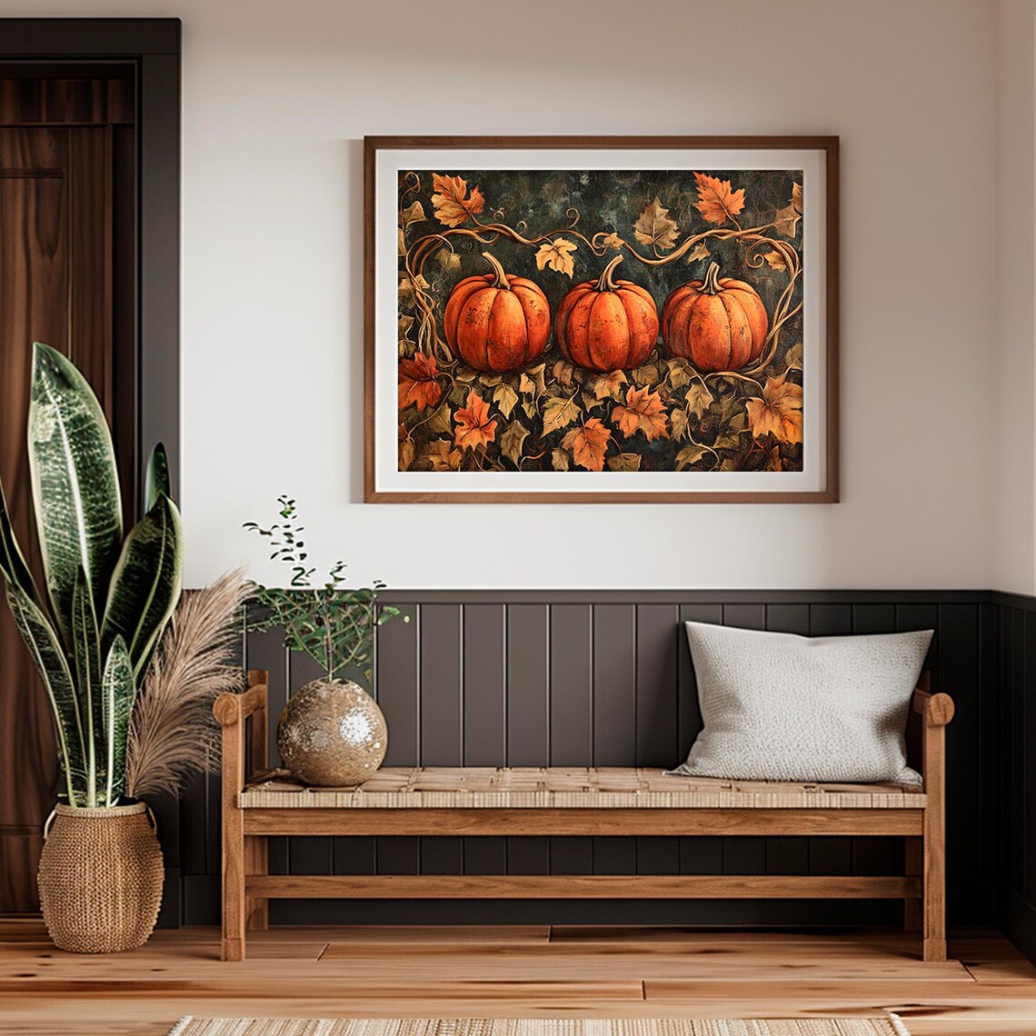 Vintage Pumpkin Painting, Rustic Halloween Decor - Image 3