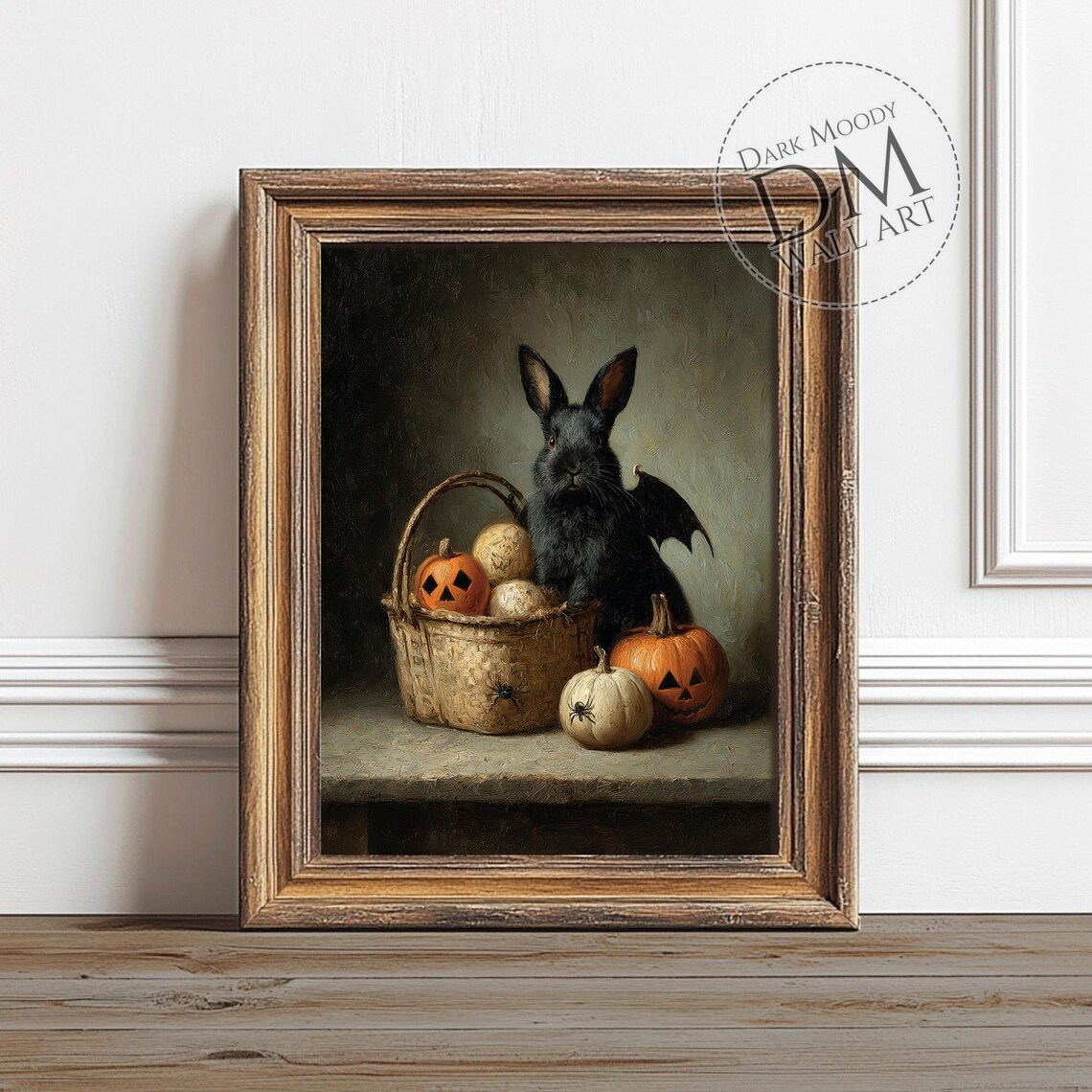Bat Rabbit With Jack Olantern Gothic Halloween Art Print