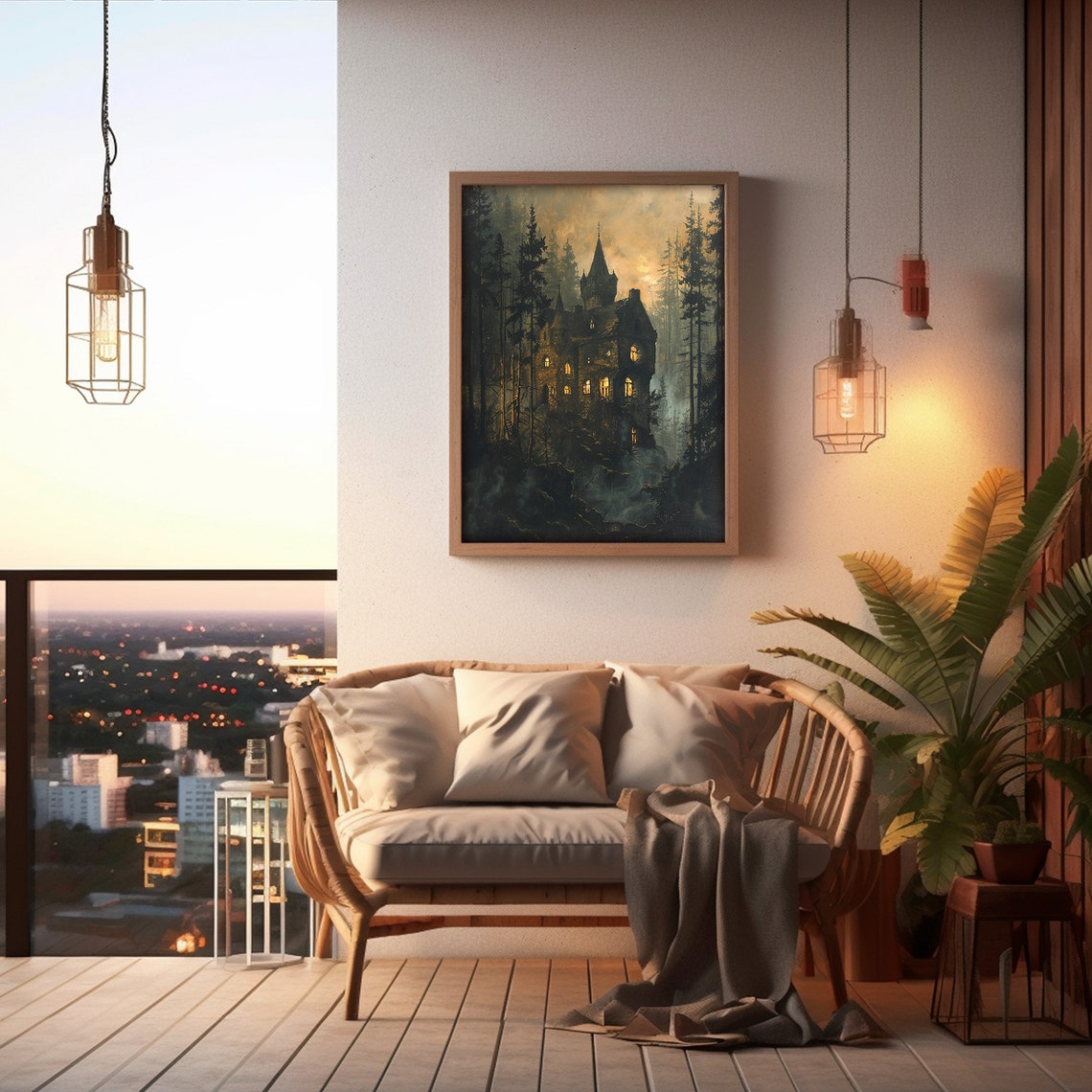 Gothic Castle Painting Dark Moody Halloween Print Victorian Medieval Castle Art - Image 5
