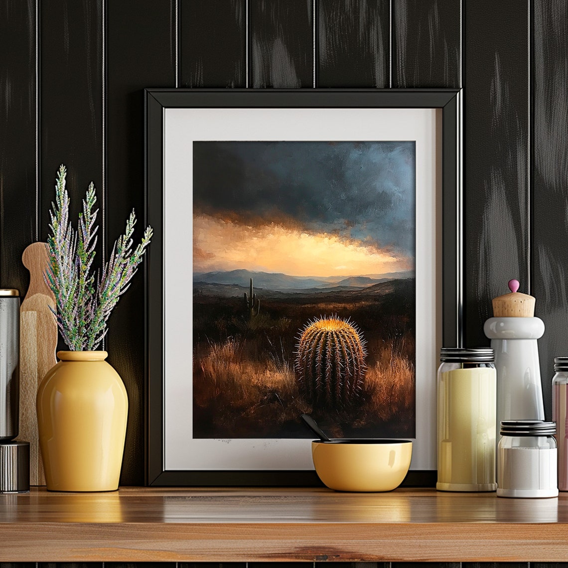 Golden Barrel Cactus Desert Sunset Moody Southwest Desert Poster - Image 5
