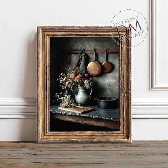 French Country Kitchen Wall Art, Rustic Copper Pot Still Life